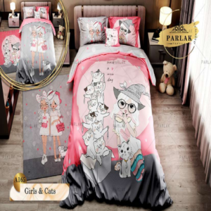 سرویس روتختی پارلاک یکنفره دو رو مدل girls & cats کد A-165